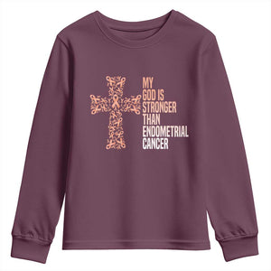 Religious Endometrial Cancer Awareness Youth Sweatshirt My God Is Stronger Than Cancer