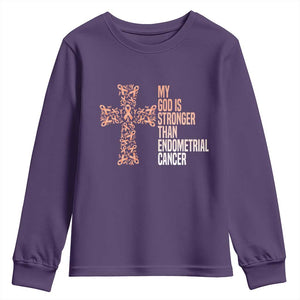 Religious Endometrial Cancer Awareness Youth Sweatshirt My God Is Stronger Than Cancer