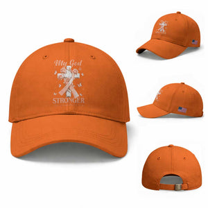 My God Is Stronger Than Endometrial Cancer Baseball Cap Christian Peach Ribbon