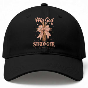 Endometrial Cancer Faith Peach Ribbon Baseball Cap My God Is Stronger Than Endometrial Cancer