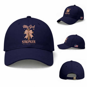 Endometrial Cancer Faith Peach Ribbon Baseball Cap My God Is Stronger Than Endometrial Cancer