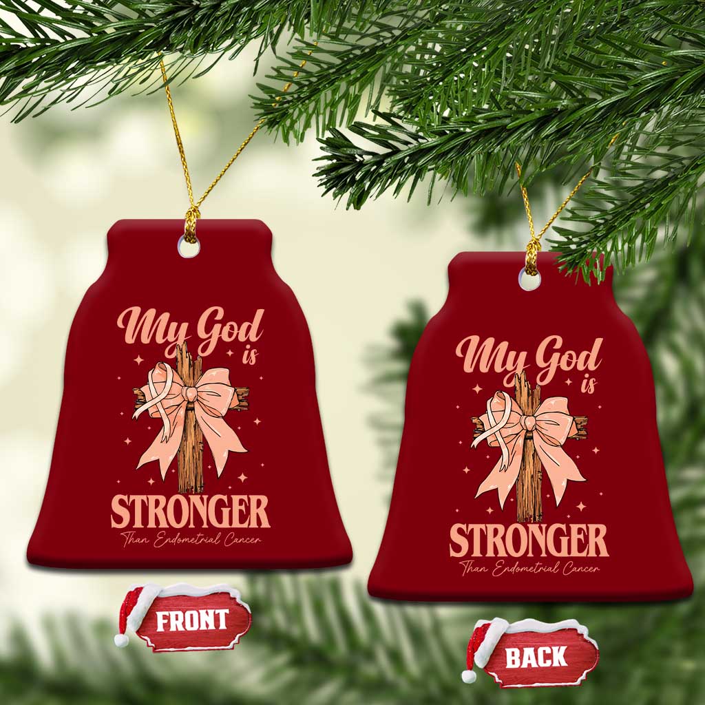 Endometrial Cancer Faith Peach Ribbon Ceramic Ornament My God Is Stronger Than Endometrial Cancer