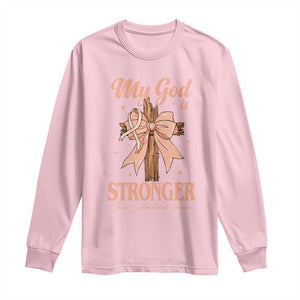Endometrial Cancer Faith Peach Ribbon Long Sleeve Shirt My God Is Stronger Than Endometrial Cancer
