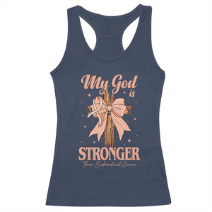 Endometrial Cancer Faith Peach Ribbon Racerback Tank Top My God Is Stronger Than Endometrial Cancer