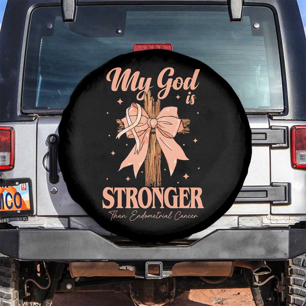 Endometrial Cancer Faith Peach Ribbon Spare Tire Cover My God Is Stronger Than Endometrial Cancer