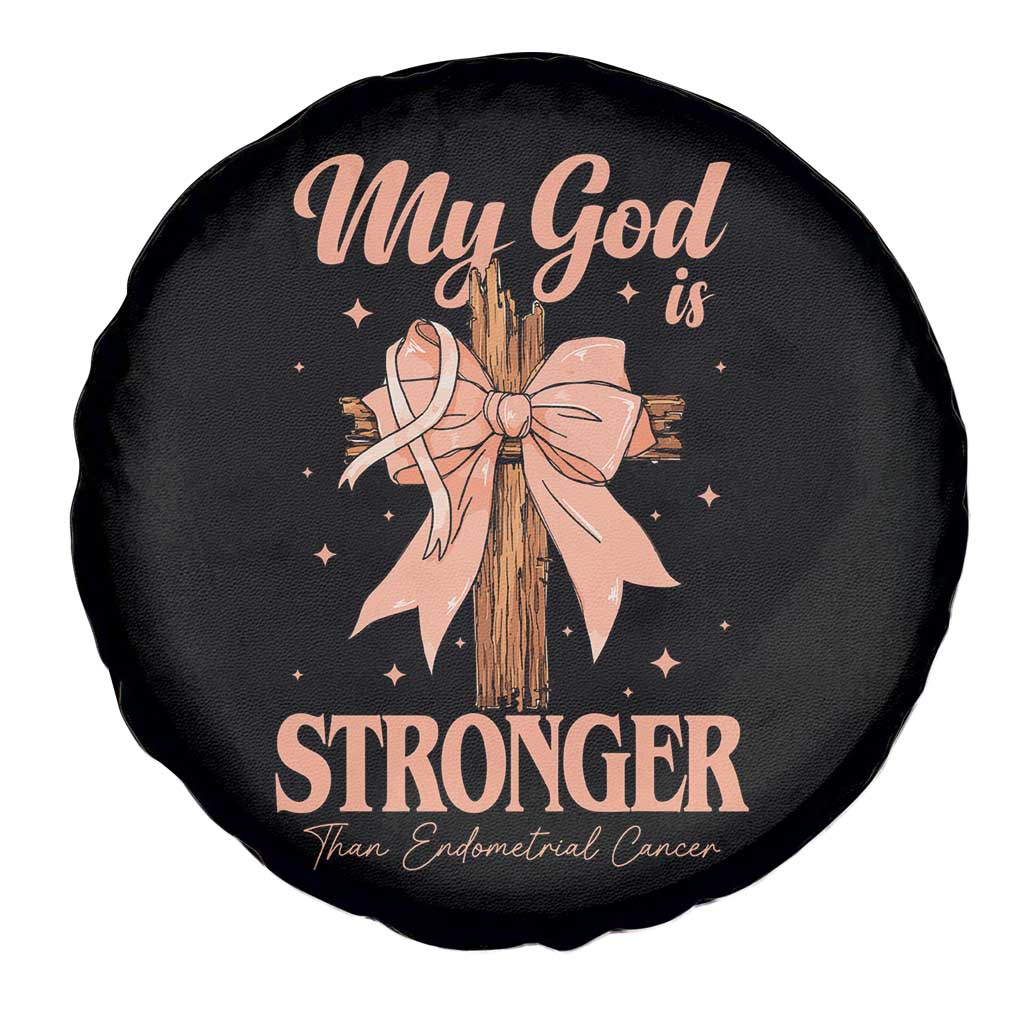 Endometrial Cancer Faith Peach Ribbon Spare Tire Cover My God Is Stronger Than Endometrial Cancer