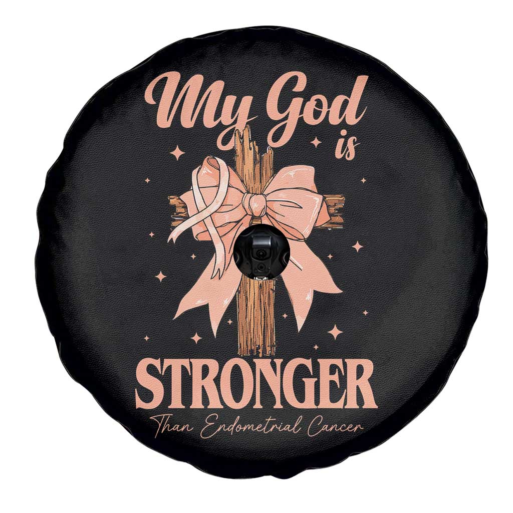 Endometrial Cancer Faith Peach Ribbon Spare Tire Cover My God Is Stronger Than Endometrial Cancer