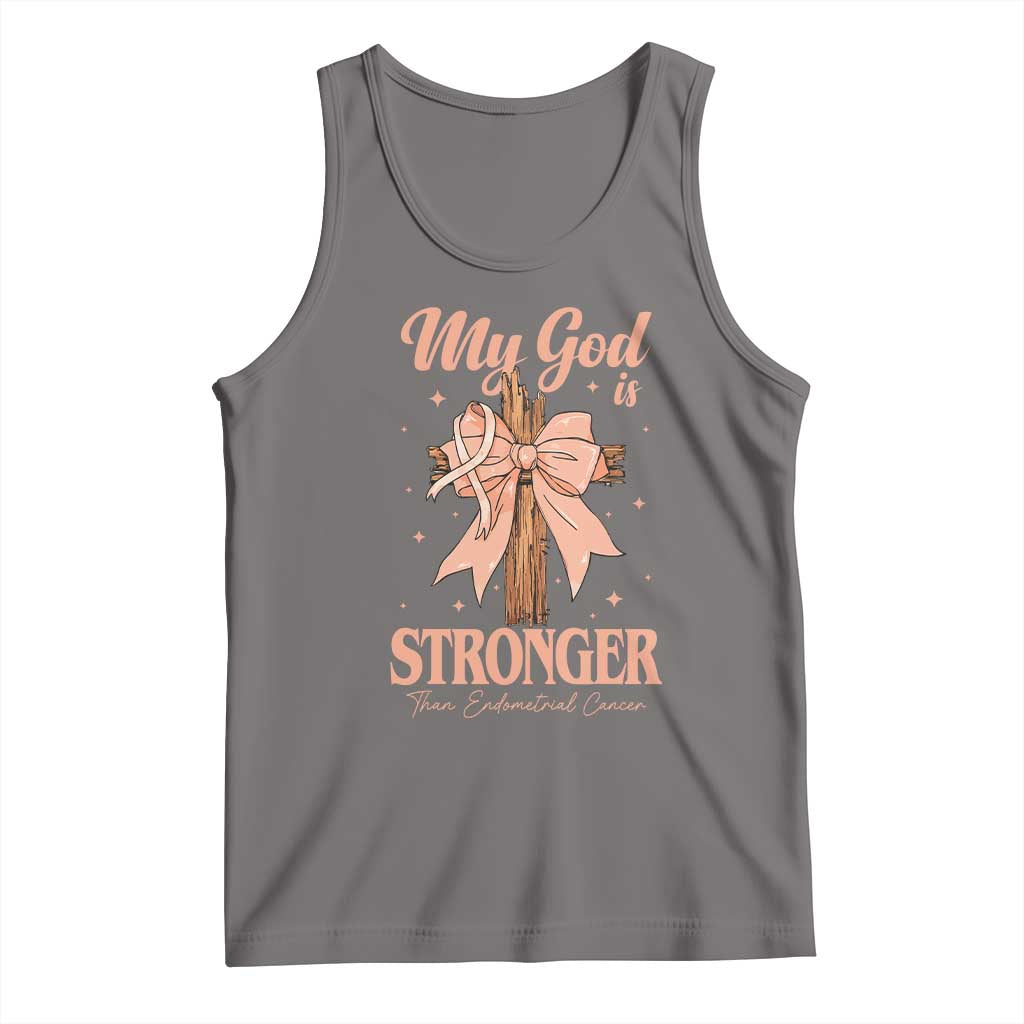 Endometrial Cancer Faith Peach Ribbon Tank Top My God Is Stronger Than Endometrial Cancer