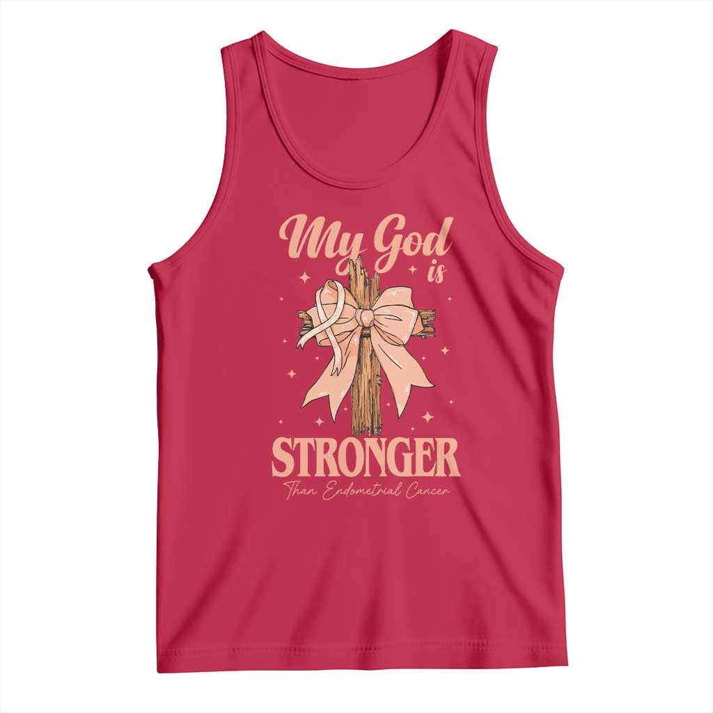 Endometrial Cancer Faith Peach Ribbon Tank Top My God Is Stronger Than Endometrial Cancer