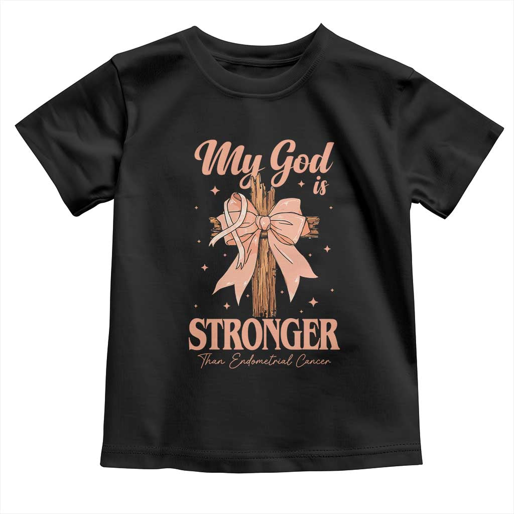 Endometrial Cancer Faith Peach Ribbon Toddler T Shirt My God Is Stronger Than Endometrial Cancer TS12 Black Print Your Wear