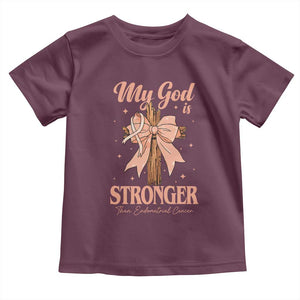 Endometrial Cancer Faith Peach Ribbon Toddler T Shirt My God Is Stronger Than Endometrial Cancer