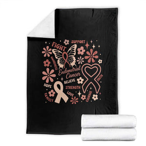 Floral Butterfly Endometrial Cancer Awareness Throw Blanket Believe Strength Faith