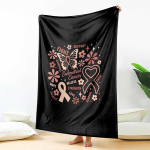 Floral Butterfly Endometrial Cancer Awareness Throw Blanket Believe Strength Faith