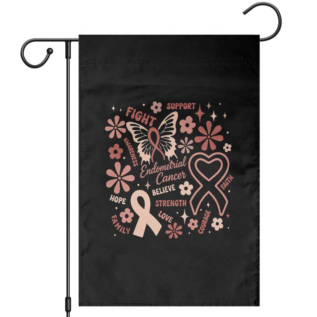 Floral Butterfly Endometrial Cancer Awareness Garden Flag Believe Strength Faith TS12 Black Print Your Wear
