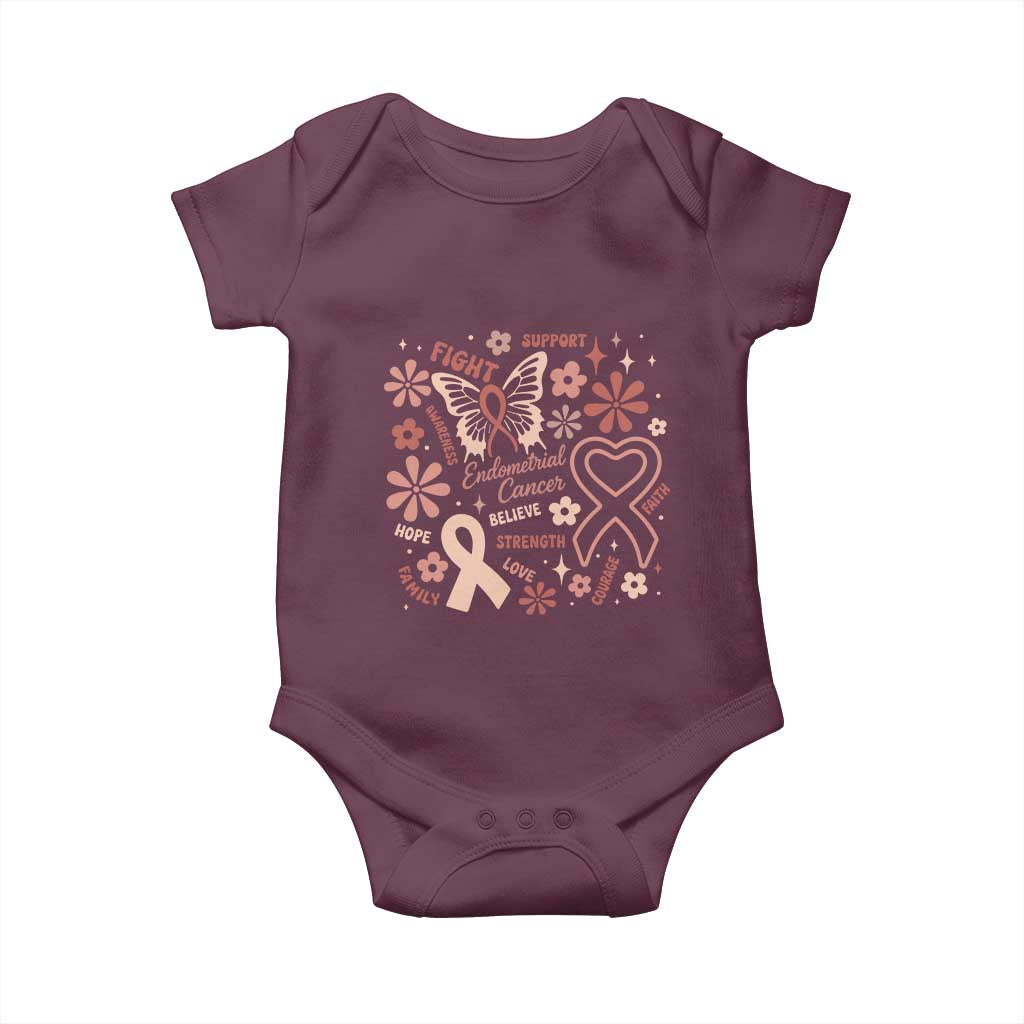Floral Butterfly Endometrial Cancer Awareness Baby Onesie Believe Strength Faith