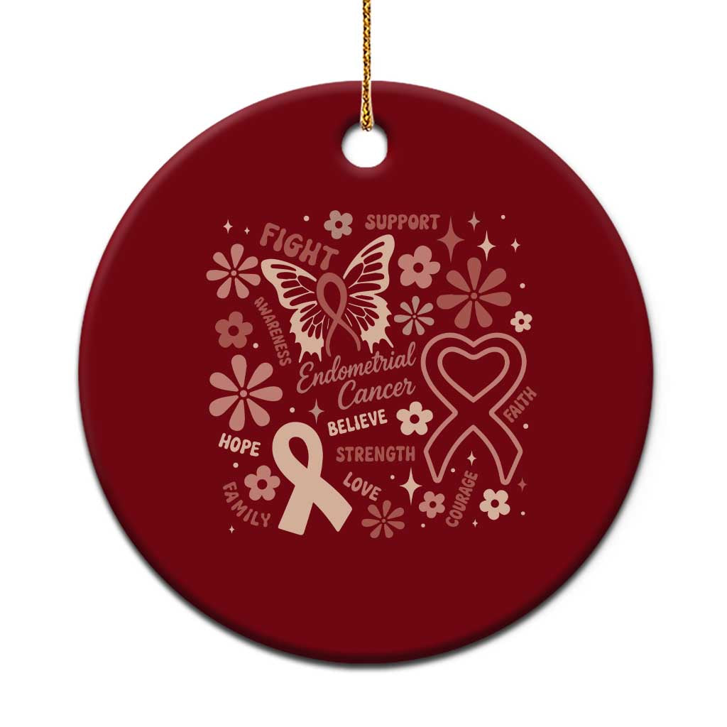 Floral Butterfly Endometrial Cancer Awareness Ceramic Ornament Believe Strength Faith