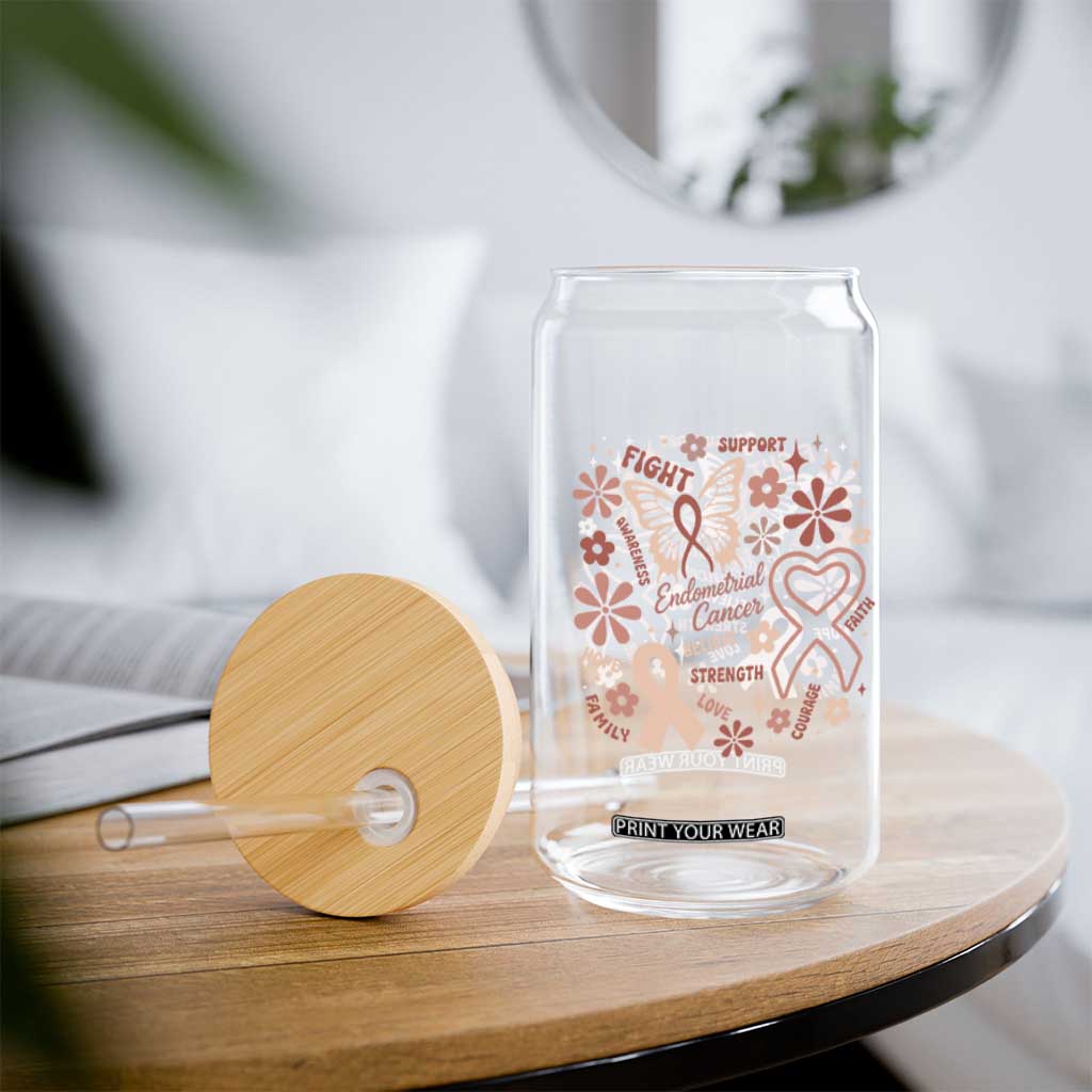 Floral Butterfly Endometrial Cancer Awareness Glass Can Believe Strength Faith