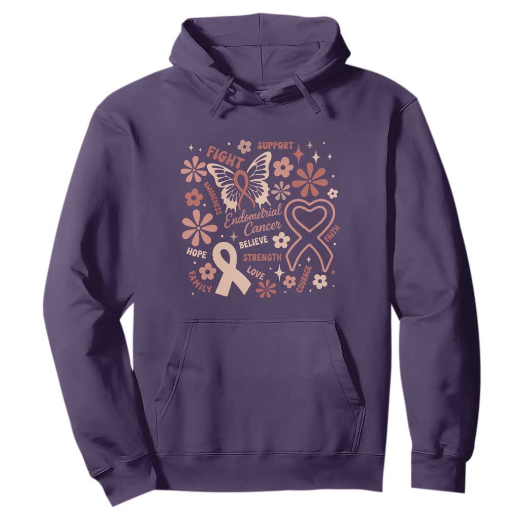 Floral Butterfly Endometrial Cancer Awareness Hoodie Believe Strength Faith