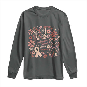 Floral Butterfly Endometrial Cancer Awareness Long Sleeve Shirt Believe Strength Faith