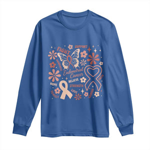 Floral Butterfly Endometrial Cancer Awareness Long Sleeve Shirt Believe Strength Faith