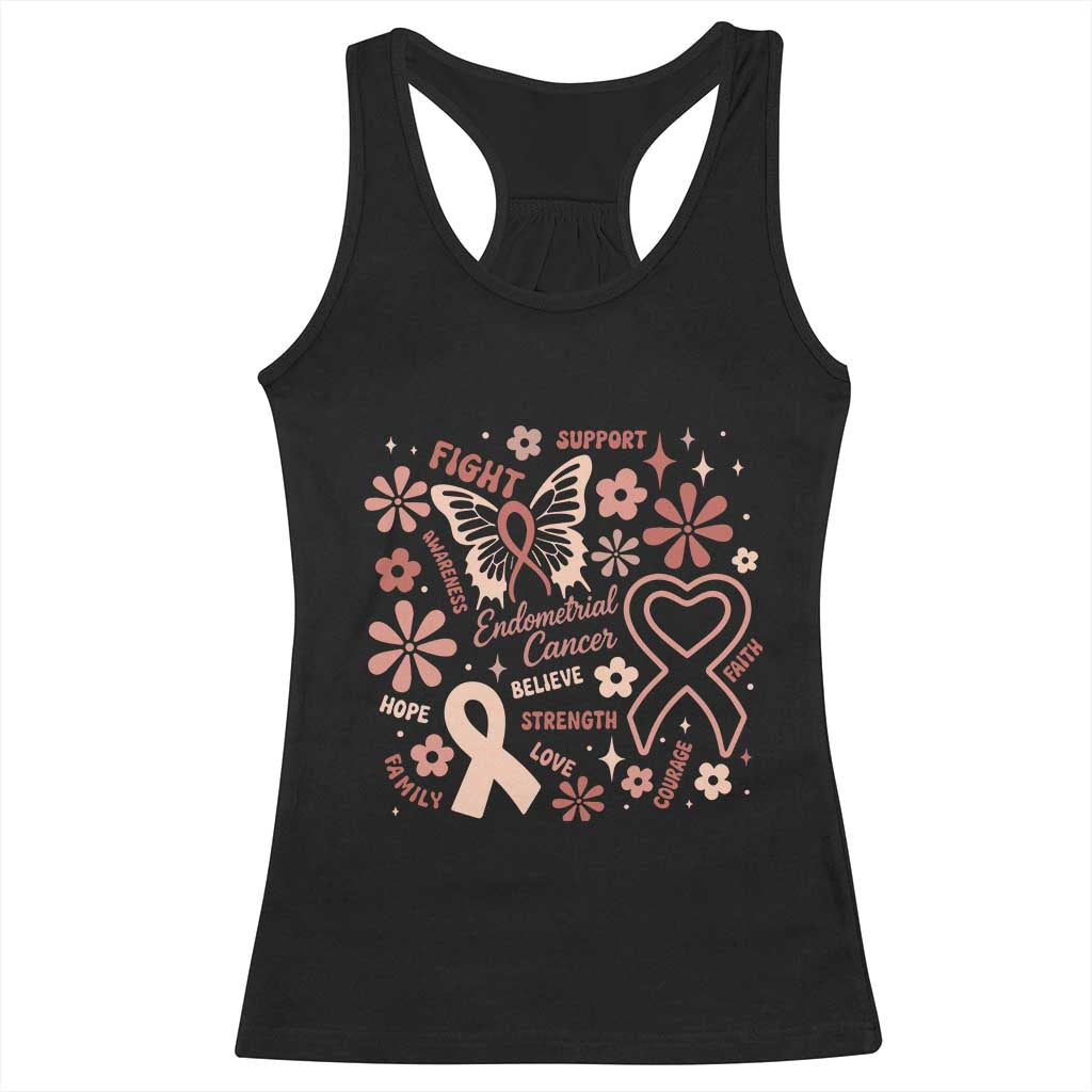 Floral Butterfly Endometrial Cancer Awareness Racerback Tank Top Believe Strength Faith