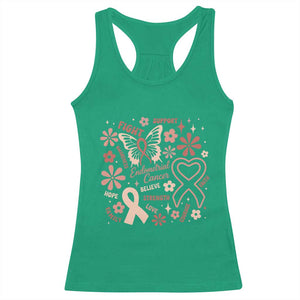 Floral Butterfly Endometrial Cancer Awareness Racerback Tank Top Believe Strength Faith