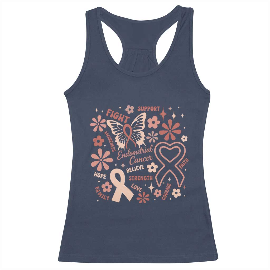 Floral Butterfly Endometrial Cancer Awareness Racerback Tank Top Believe Strength Faith