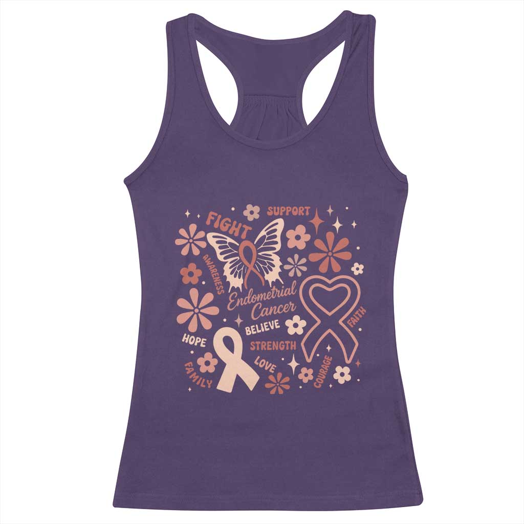 Floral Butterfly Endometrial Cancer Awareness Racerback Tank Top Believe Strength Faith