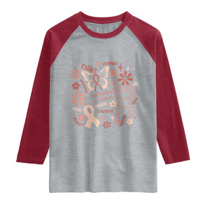 Floral Butterfly Endometrial Cancer Awareness Raglan Shirt Believe Strength Faith