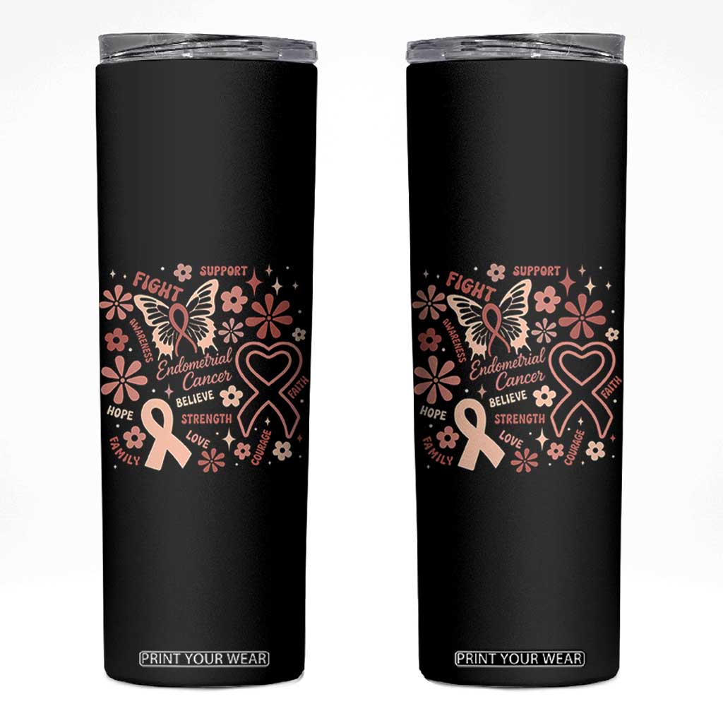 Floral Butterfly Endometrial Cancer Awareness Skinny Tumbler Believe Strength Faith