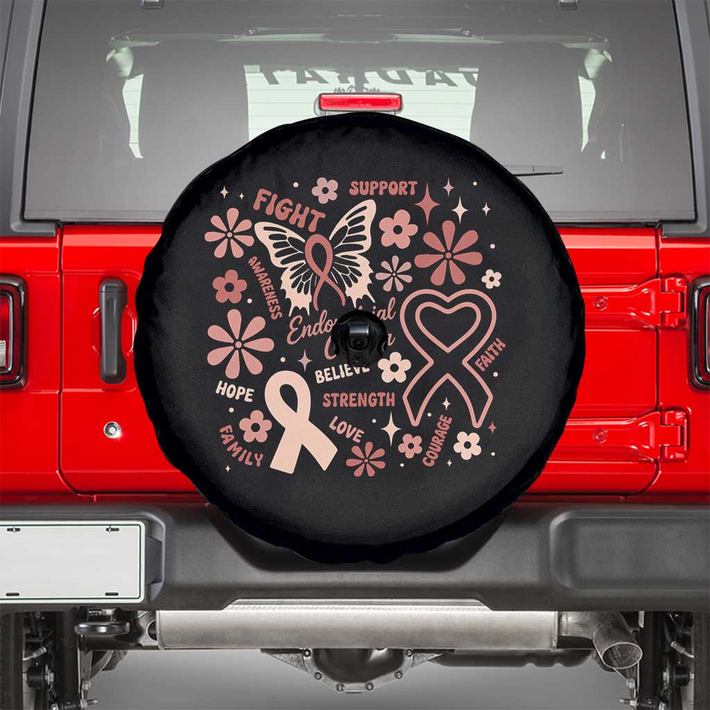 Floral Butterfly Endometrial Cancer Awareness Spare Tire Cover Believe Strength Faith