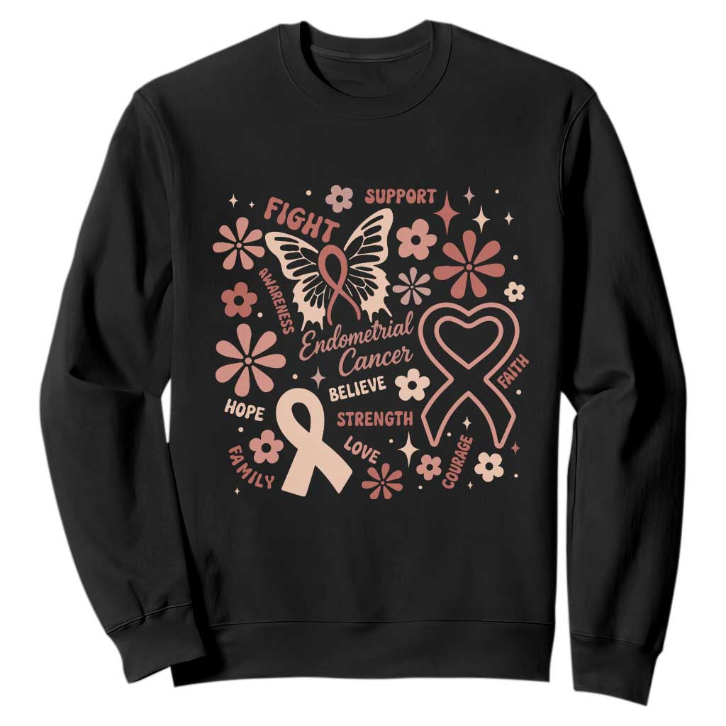 Floral Butterfly Endometrial Cancer Awareness Sweatshirt Believe Strength Faith