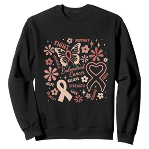 Floral Butterfly Endometrial Cancer Awareness Sweatshirt Believe Strength Faith
