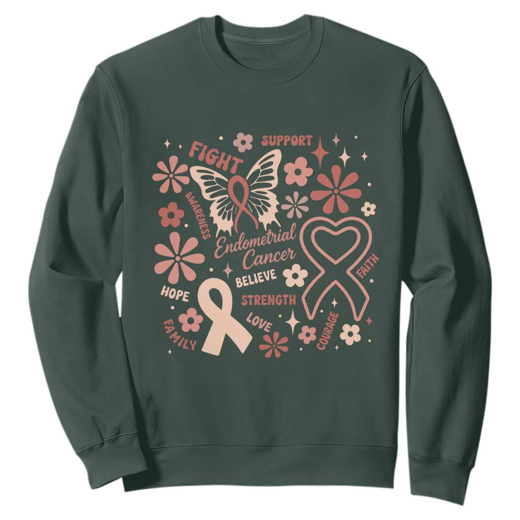 Floral Butterfly Endometrial Cancer Awareness Sweatshirt Believe Strength Faith
