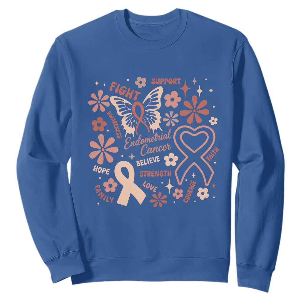 Floral Butterfly Endometrial Cancer Awareness Sweatshirt Believe Strength Faith