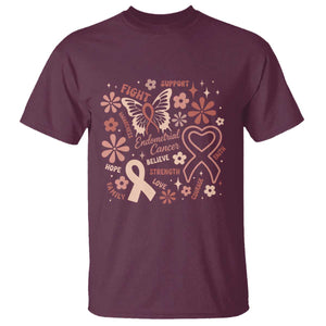 Floral Butterfly Endometrial Cancer Awareness T Shirt Believe Strength Faith