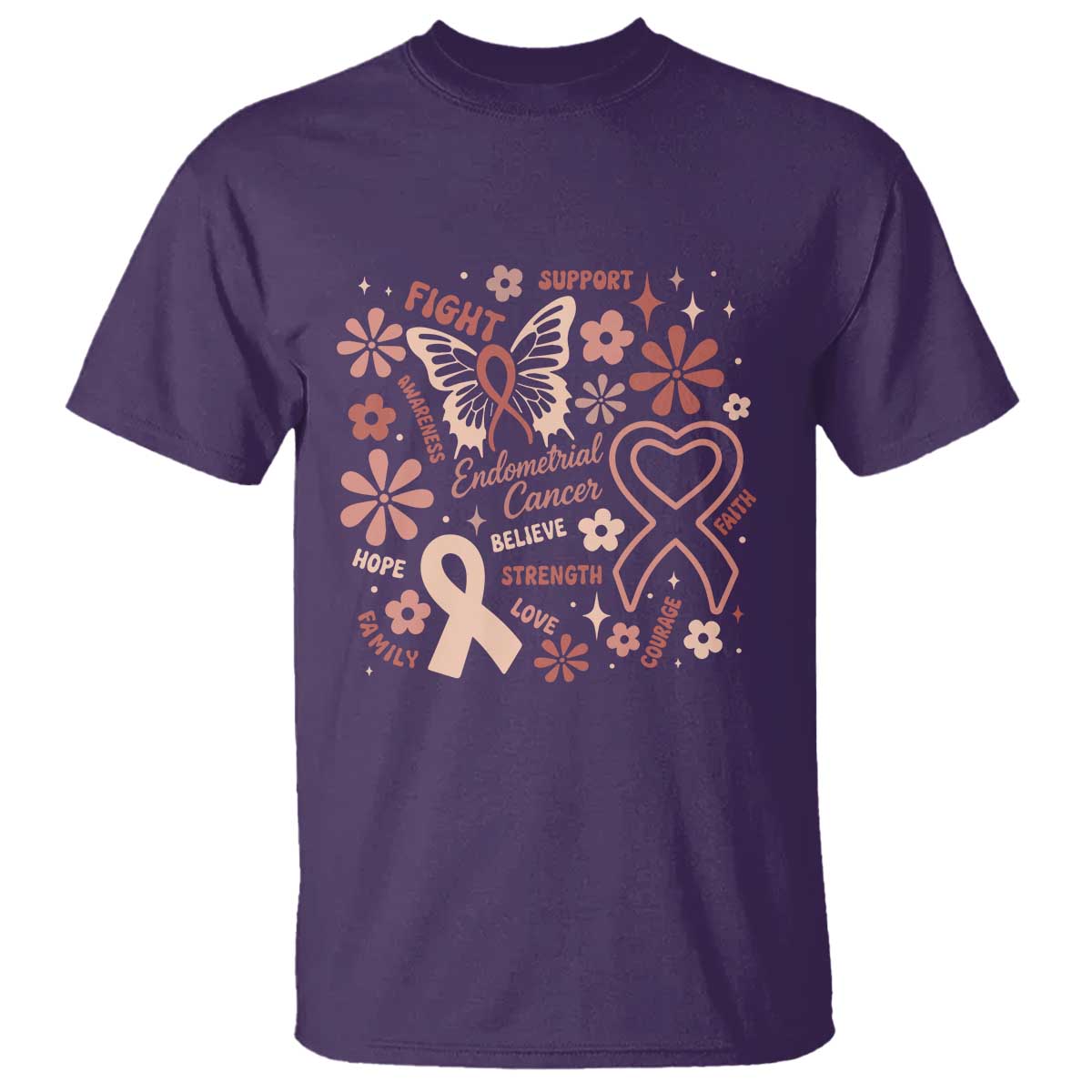 Floral Butterfly Endometrial Cancer Awareness T Shirt Believe Strength Faith