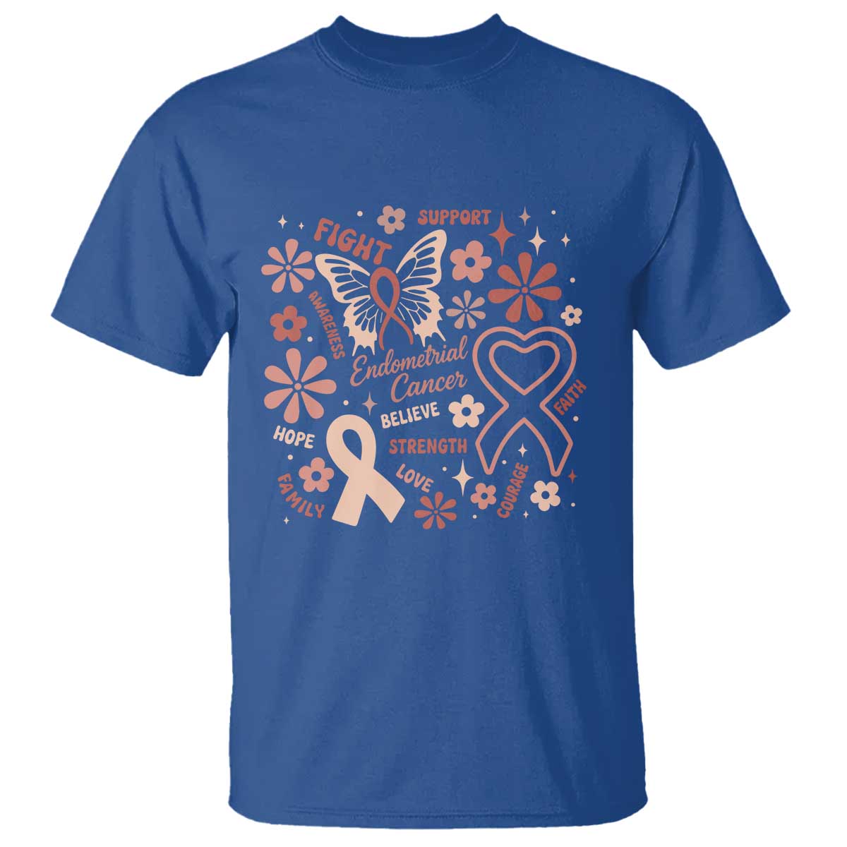 Floral Butterfly Endometrial Cancer Awareness T Shirt Believe Strength Faith