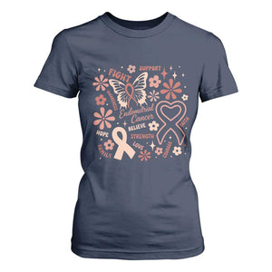 Floral Butterfly Endometrial Cancer Awareness T Shirt For Women Believe Strength Faith