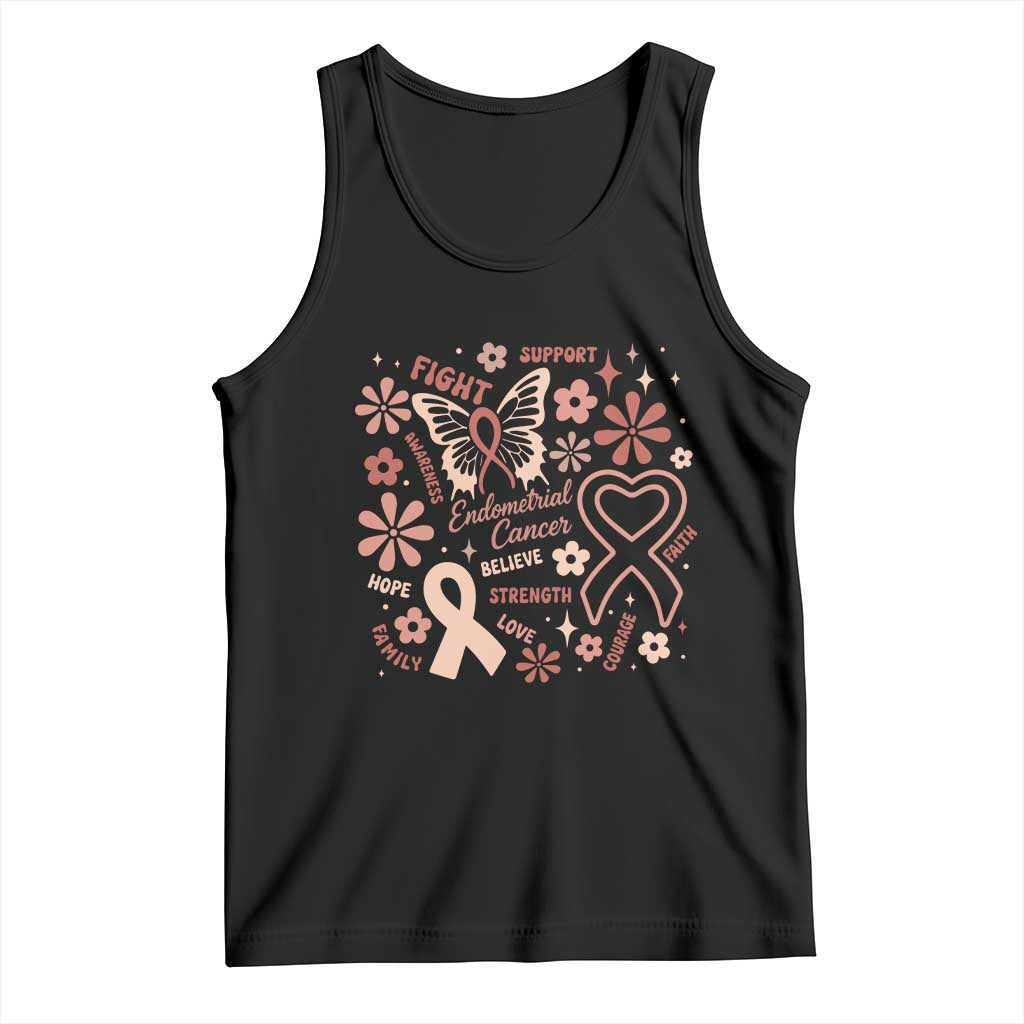 Floral Butterfly Endometrial Cancer Awareness Tank Top Believe Strength Faith TS12 Black Print Your Wear