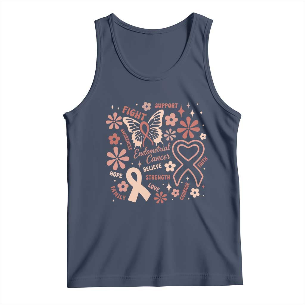 Floral Butterfly Endometrial Cancer Awareness Tank Top Believe Strength Faith