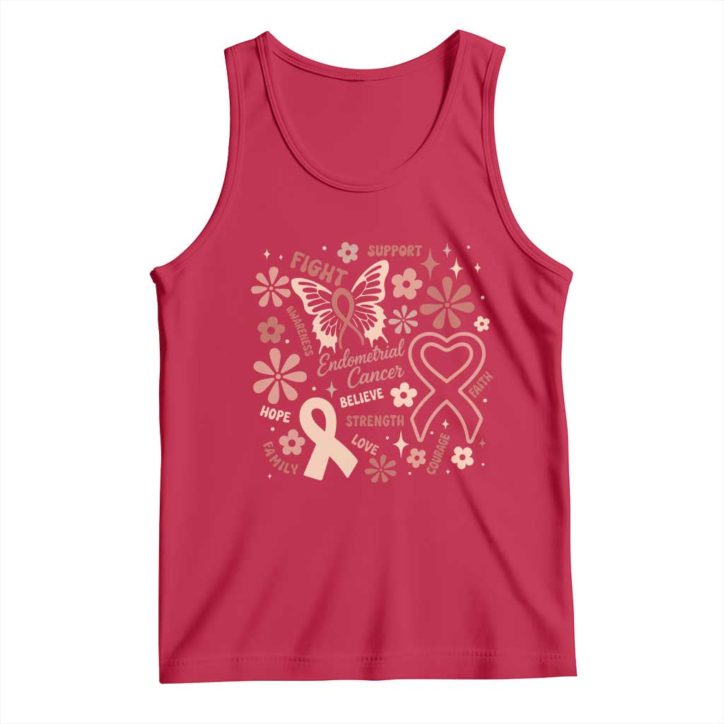 Floral Butterfly Endometrial Cancer Awareness Tank Top Believe Strength Faith