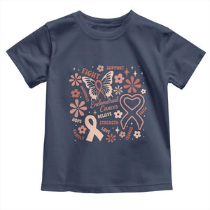 Floral Butterfly Endometrial Cancer Awareness Toddler T Shirt Believe Strength Faith