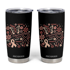 Floral Butterfly Endometrial Cancer Awareness Tumbler Cup Believe Strength Faith