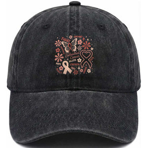 Floral Butterfly Endometrial Cancer Awareness Washed Cotton Baseball Cap Believe Strength Faith