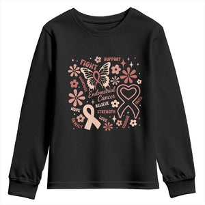 Floral Butterfly Endometrial Cancer Awareness Youth Sweatshirt Believe Strength Faith