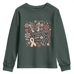 Floral Butterfly Endometrial Cancer Awareness Youth Sweatshirt Believe Strength Faith