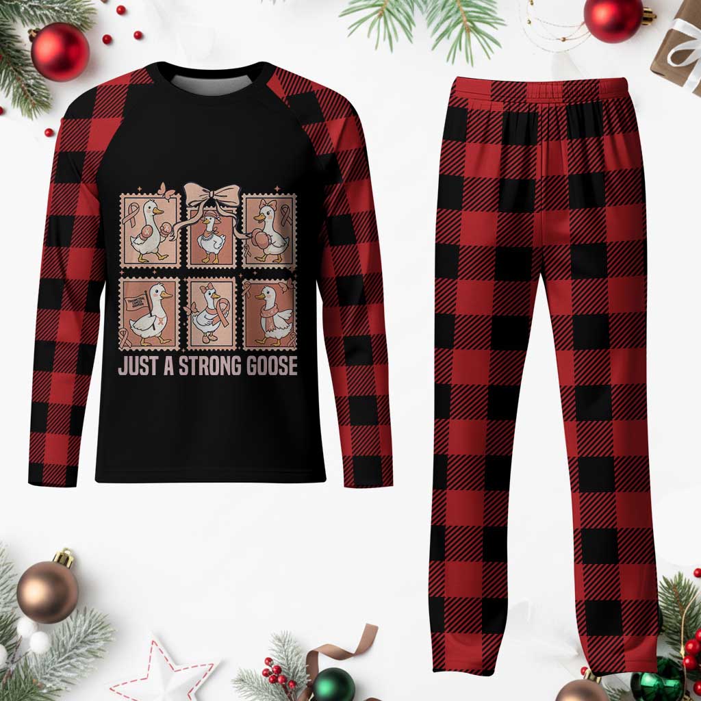 Funny Endometrial Cancer Warrior Goose Plaid Pajama Set Just A Strong Goose TS12 Buffalo Plaid Print Your Wear
