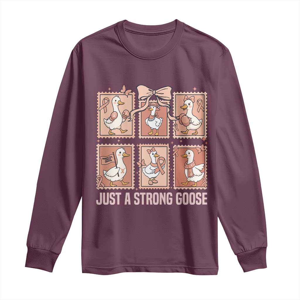 Funny Endometrial Cancer Warrior Goose Long Sleeve Shirt Just A Strong Goose