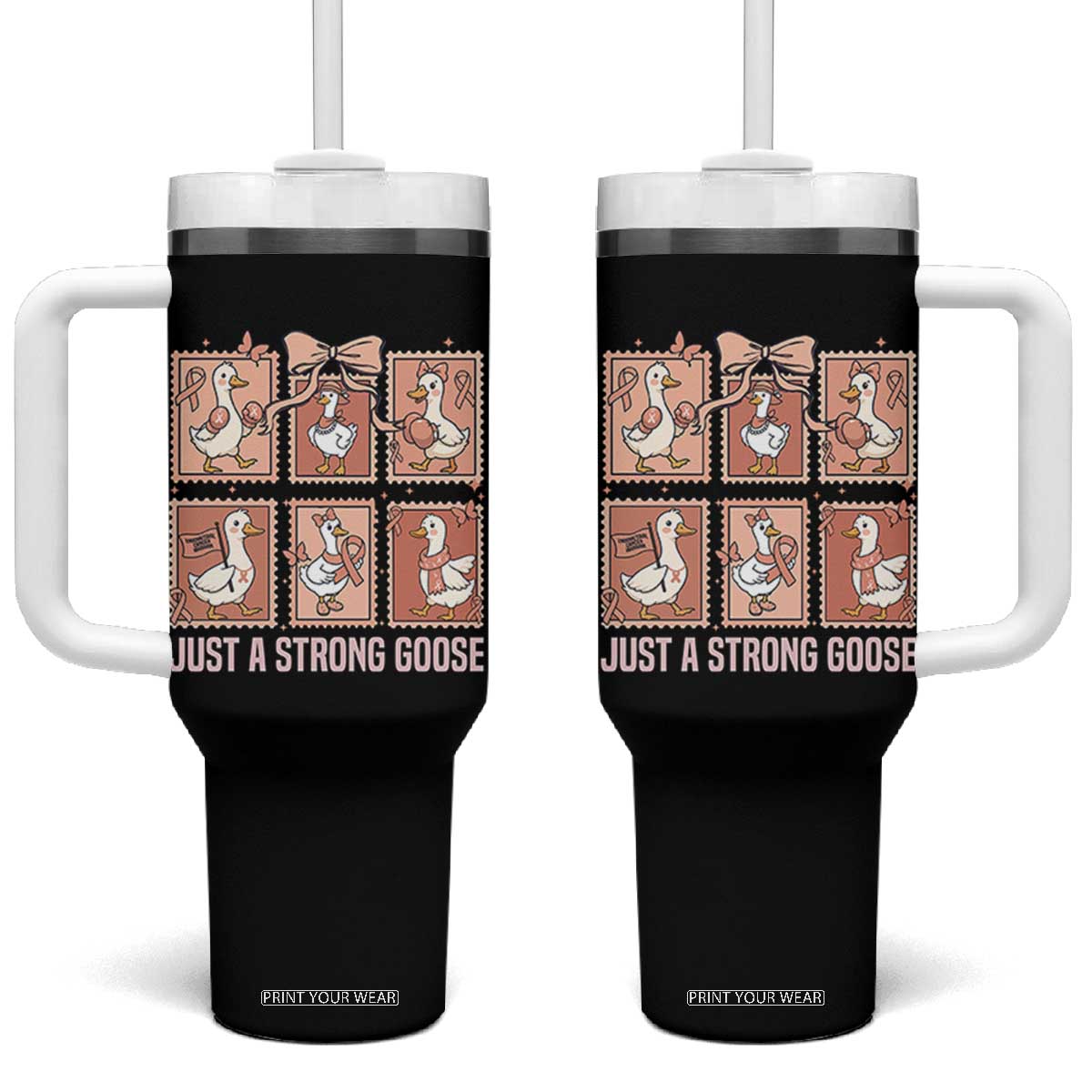 Funny Endometrial Cancer Warrior Goose Tumbler With Handle Just A Strong Goose